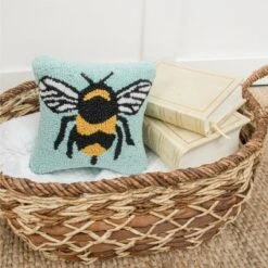 C&F Home 8" X 8" Bumble Bee Hooked Petite Throw Pillow
