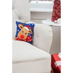 C&F Home 8" X 8" Christmas Reindeer Hooked Petite Throw Pillow -C&F Home Sales GUEST 3aa353c5 6763 401c 91a8 6d2bcc51297b