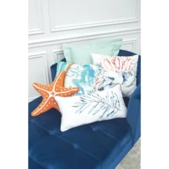 C&F Home 12" X 24" Blue Ocean Leaf Embroidered Throw Pillow