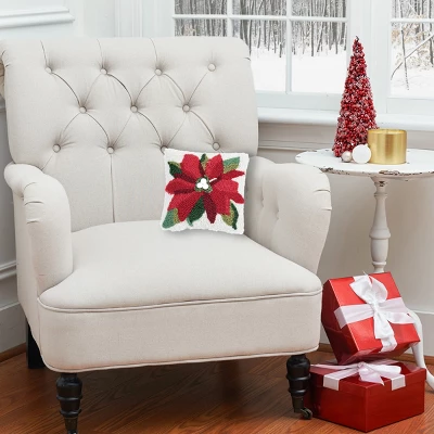 C&F Home 8" X 8" Poinsettia Hooked Petite Christmas Holiday Throw Pillow 4 C&F Home 8" X 8" Poinsettia Hooked Petite Christmas Holiday Throw Pillow - Image 4